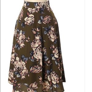 Olive Green Floral Skirt